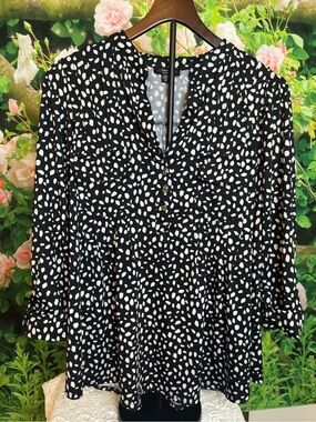 Cocomo Black Blouse with White Spot Print